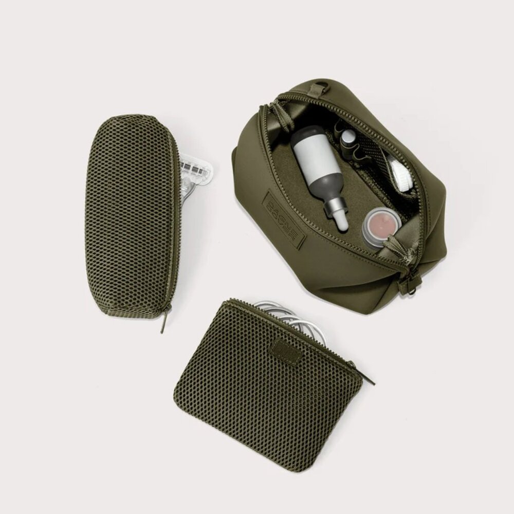 Dagne Dover Hunter Neoprene Toiletry Bag in Dark Moss, Large - Picture 2 of 10